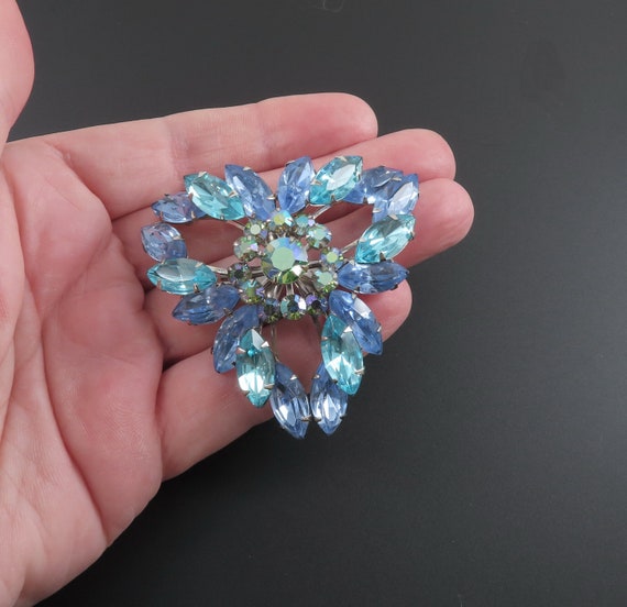 Blue Rhinestone Brooch, Large Rhinestone Brooch, … - image 3