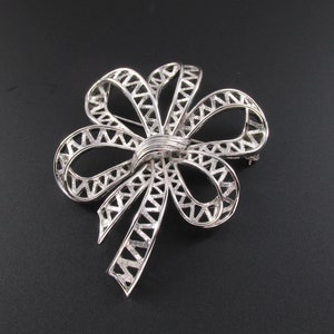 Monet Bow Brooch, Ribbon Brooch, Silver Brooch, Filigree Brooch
