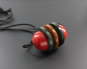 Bakelite Pendant, Large Bakelite Bead Necklace, Bakelite Jewelry, Statement Necklace, Art Deco Necklace, Machine Age Necklace