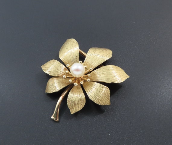 Krementz Flower Brooch, Gold Flower Brooch, Gold F