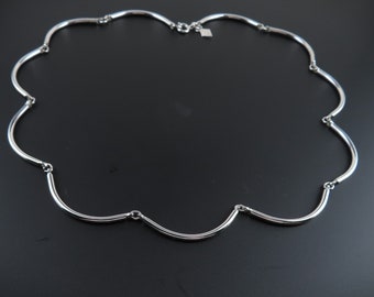 Sarah Coventry Allure Necklace, Silver Scalloped Necklace, Wavy Necklace, Simple Necklace