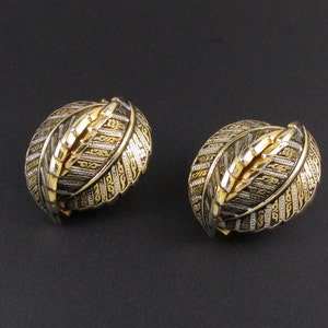 Damascene Earrings, Damascene Leaf Earrings, Black Earrings, Leaf Earrings, Gold Earrings