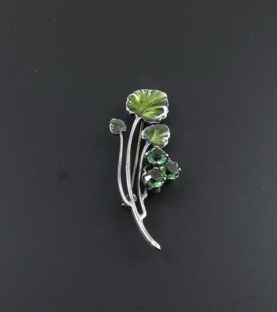 Green Rhinestone Leaf Brooch - image 1