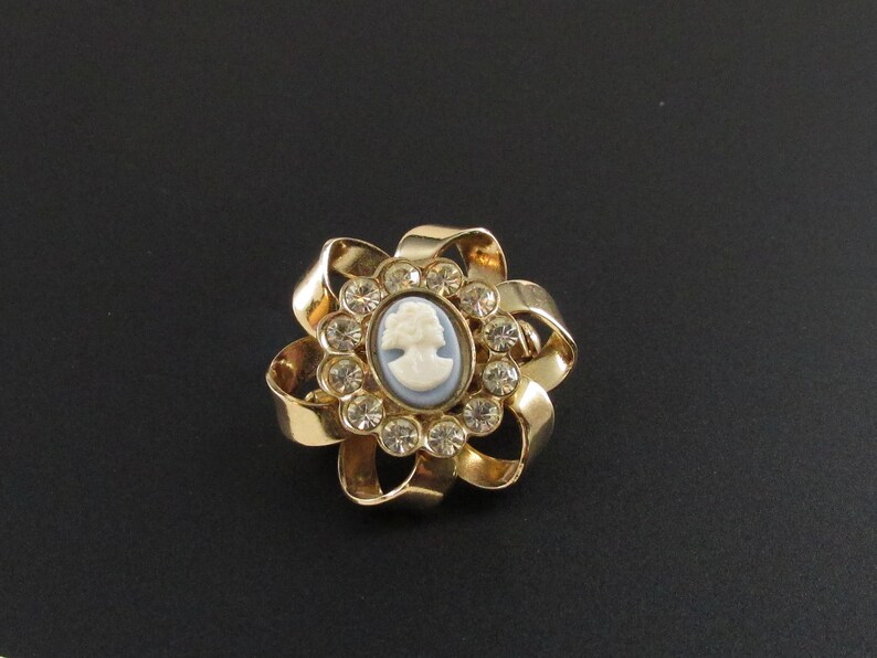 Cameo Brooch Rhinestone Brooch Small Brooch Gold Brooch Victorian Style Brooch