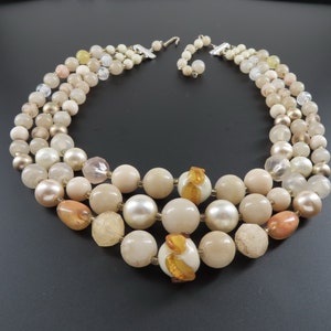 Multi Strand Glass Bead Necklace, Orange Bead Necklace, Neutral Color Necklace, Japan Necklace, Layered Necklace