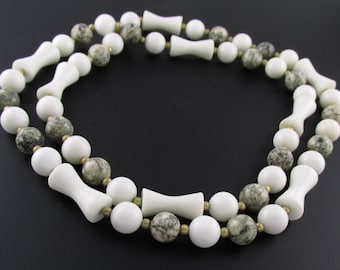 Vintage Snow Quartz & Agate Bead Necklace - 31" Boho Strand