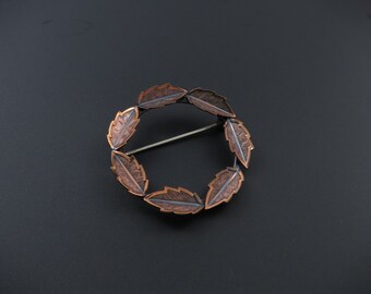 Bell Trading Post Copper Brooch, Copper Leaf Brooch, Fall Brooch, Autumn Brooch, Circle Brooch