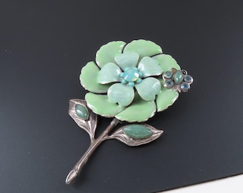 Large Enameled Flower Brooch