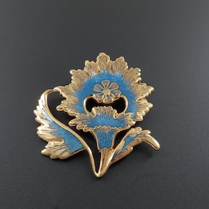 MMA Jewelry Brooch - Gold Tone and Blue Enamel Flower