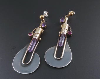 Michou Sterling Silver Amethyst Modernist Earrings