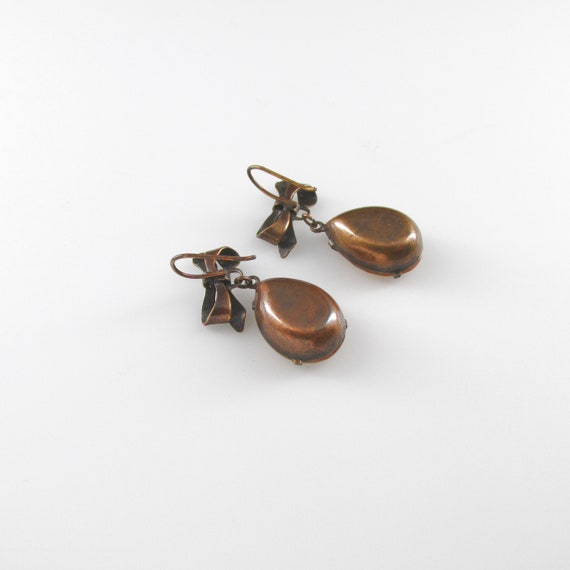 Bow Earrings, Faux Citrine Earrings, Copper Bow E… - image 5