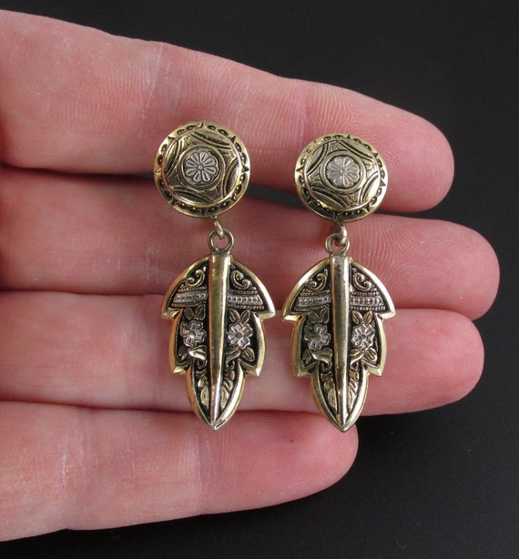 Damascene Earrings, Damascene Leaf Earrings, Leaf… - image 3