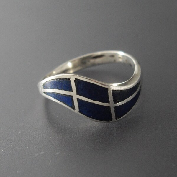 Vintage Sterling Silver Lapis Ring, Sterling Silver Ring, Blue Ring, Genuine Stone Ring, Inlaid Lapis Ring