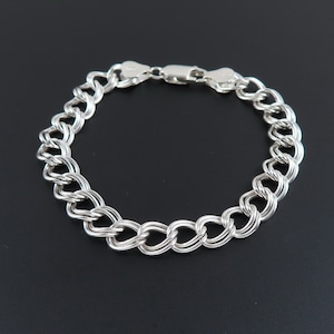 Sterling Silver Cable Link Bracelet, Sterling Chain Bracelet, Sterling Silver Charm Bracelet, Double Cable Link Bracelet