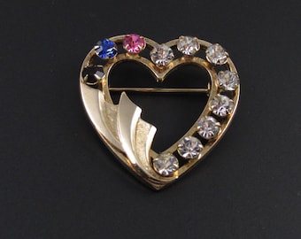 Catamore Gold Filled Heart Brooch Rhinestone Brooch Rhinestone