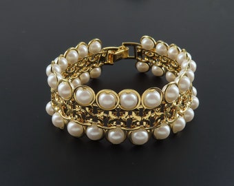 Avon Lustrous Link Bracelet, Faux Pearl Bracelet, Statement Bracelet, Bridal Bracelet