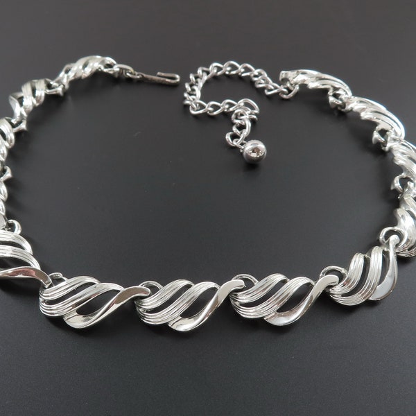 Coro Silver Choker, Coro Necklace, 1950s Choker Necklace, Silver Necklace