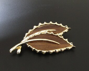 Sarah Coventry Wooded Beauty Brooch, Leaf Brooch, Fall Brooch Autumn Brooch, Brown Brooch