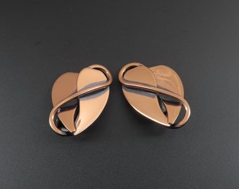 Copper Earrings, Copper Leaf Earrings, Copper Heart Earrings, Copper Vine Earrings, Modernist Earrings, Arts and Crafts Earrings