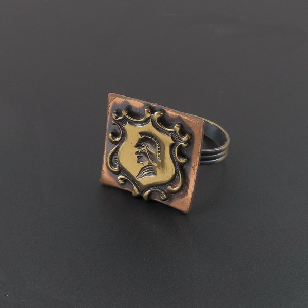 Copper Ring, Knight Ring, Centurion Ring, Mixed Metal Ring, Soldier Ring, Adjustable Ring, Shield Ring