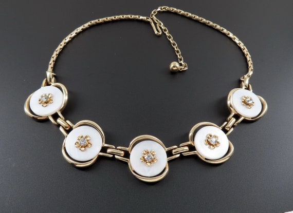 Gold Necklace, Rhinestone Necklace, Flower Neckla… - image 1
