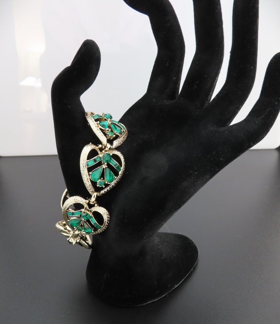 Green Rhinestone Bracelet, Coro Bracelet, Green B… - image 3