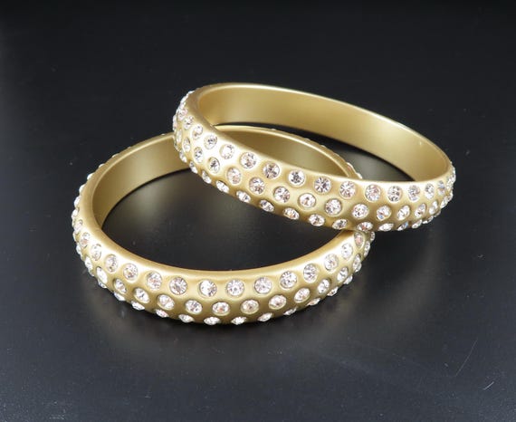 Gold Plastic Rhinestone Bangles - image 1