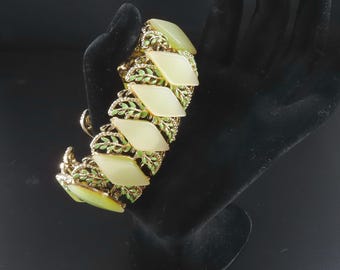 Green and Yellow Thermoset Leaf Statement Bracelet