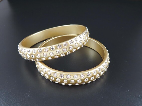 Gold Plastic Rhinestone Bangles - image 2