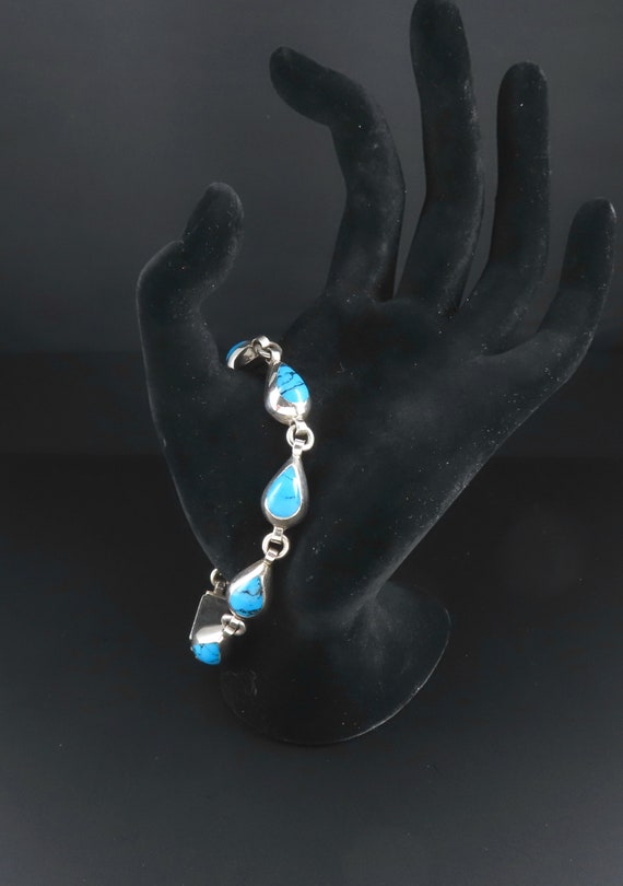 Sterling Silver Turquoise Bracelet, Mexico Silver… - image 3