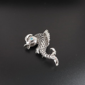 Silver Tone Koi Fish Brooch: Antiqued Finish Pin