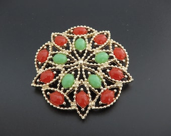 Sarah Coventry Acapulco Brooch, Summer Brooch, Green Brooch, Orange Brooch