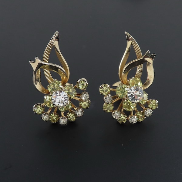 Sarah Coventry Monte Carlo Earrings, Yellow Earrings, Statement Earrings, Ear Climber Earrings