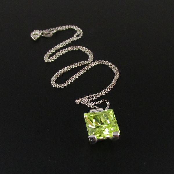 Green Crystal Necklace, Faux Peridot Necklace, Green Necklace, Sterling Silver Necklace