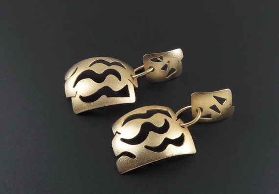 Gold Cut Out Earrings, Abstract Earrings, Moderni… - image 1