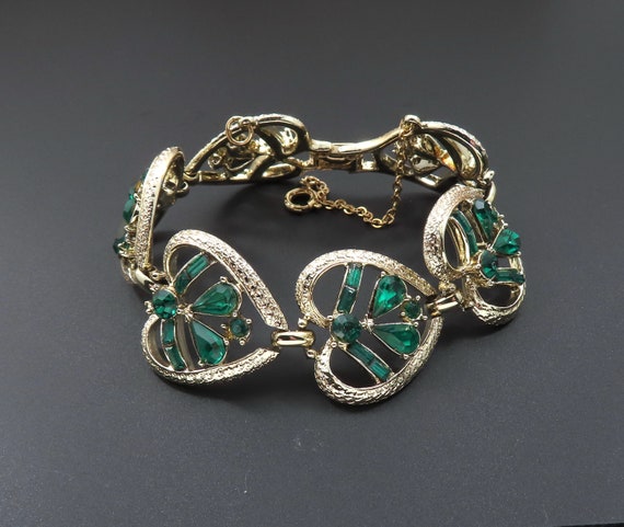Green Rhinestone Bracelet, Coro Bracelet, Green B… - image 1