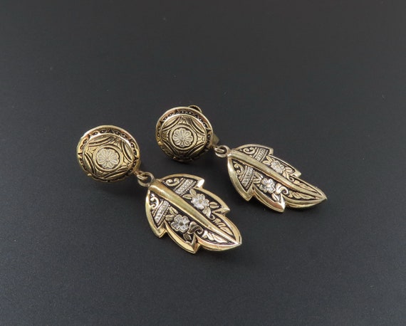 Damascene Earrings, Damascene Leaf Earrings, Leaf… - image 1