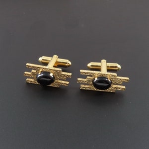 Modernist Cuff Links, Black Cuff Links, Gold Cuff Links, Faux Onyx Cuff Links, Gold Filled Cuff Links