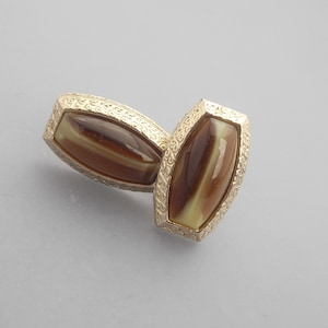 Brown Glass Cuff Links, Glass Agate Cuff Links, Gold Cuff Links, Brown Cuff Links, Rectangular Cuff Links