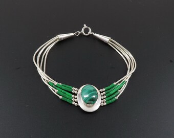 Ella Peter Malachite Bracelet, Ella Peter Liquid Silver Bracelet, Navajo Bracelet, Native American Jewelry, Southwest Bracelet