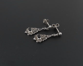 Black Onyx Earrings, Sterling Silver Earrings, Small Earrings, Dainty Earrings, Black Earrings, Gothic Earrings