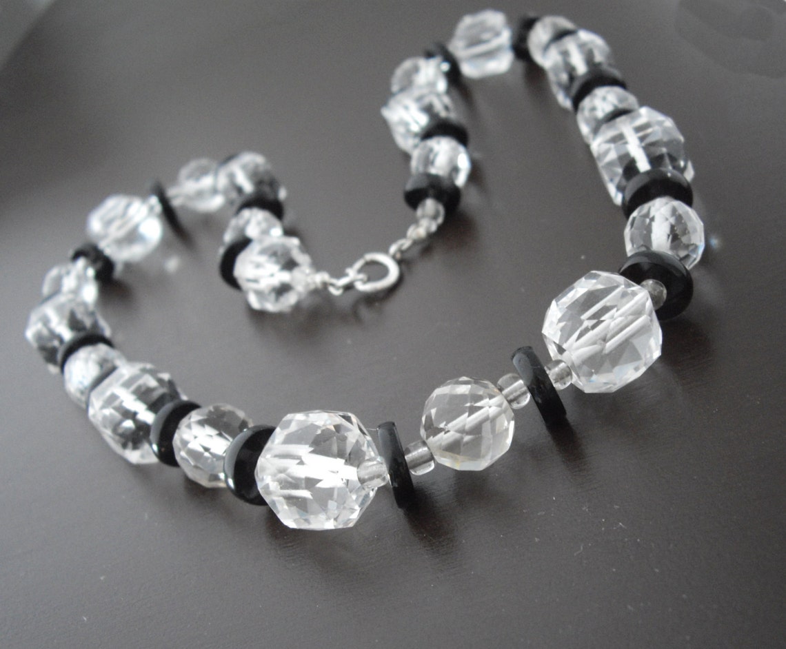 Art Deco Crystal Necklace Glass Crystal Necklace Crystal Etsy