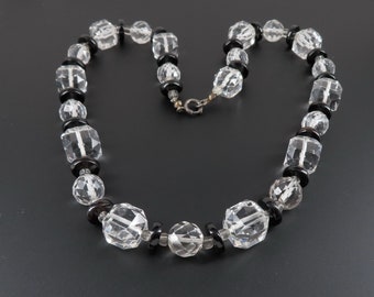 Art Deco Clear and Black Crystal Necklace
