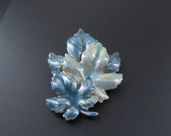 Blue Enameled Leaf Brooch
