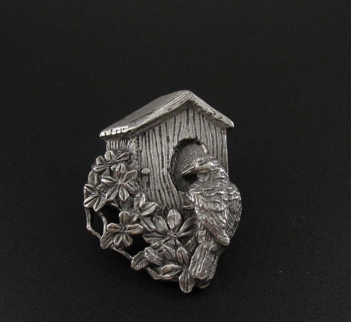 Birds and Blooms Brooch Birdhouse Brooch Bird Brooch Pewter Etsy
