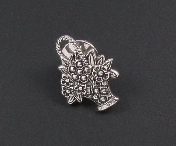 Avon Flower Basket Pin, Faux Marcasite Pin, Flowe… - image 1