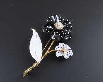 Avon Spectator Flower Brooch, Polka Dot Floral Brooch