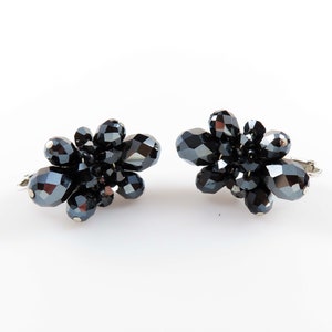 Vendome Vintage Charcoal Gray Crystal Beaded Clip Earrings