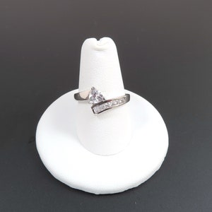 Sterling Silver Crossover Ring, Sterling Silver Ring, Size 8 Ring, Rhinestone Ring, Bypass Ring