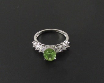 Peridot Ring, Gold Plated Ring, Sterling Silver Ring, Green Ring, Size 7 Ring